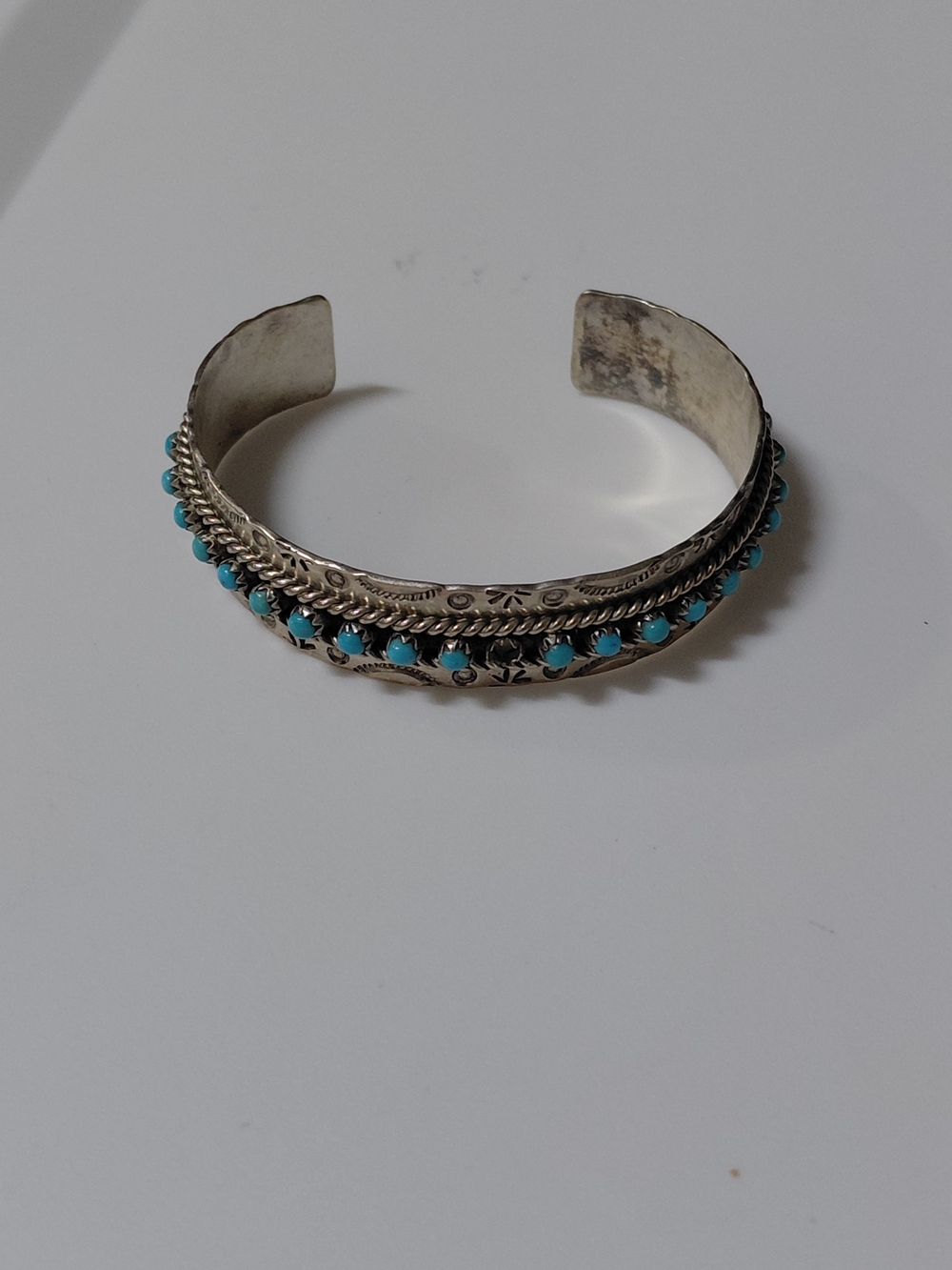 Sterling Silver Cuff Bracelet with Turquoise Bead Accents - Blue Sale As Is .